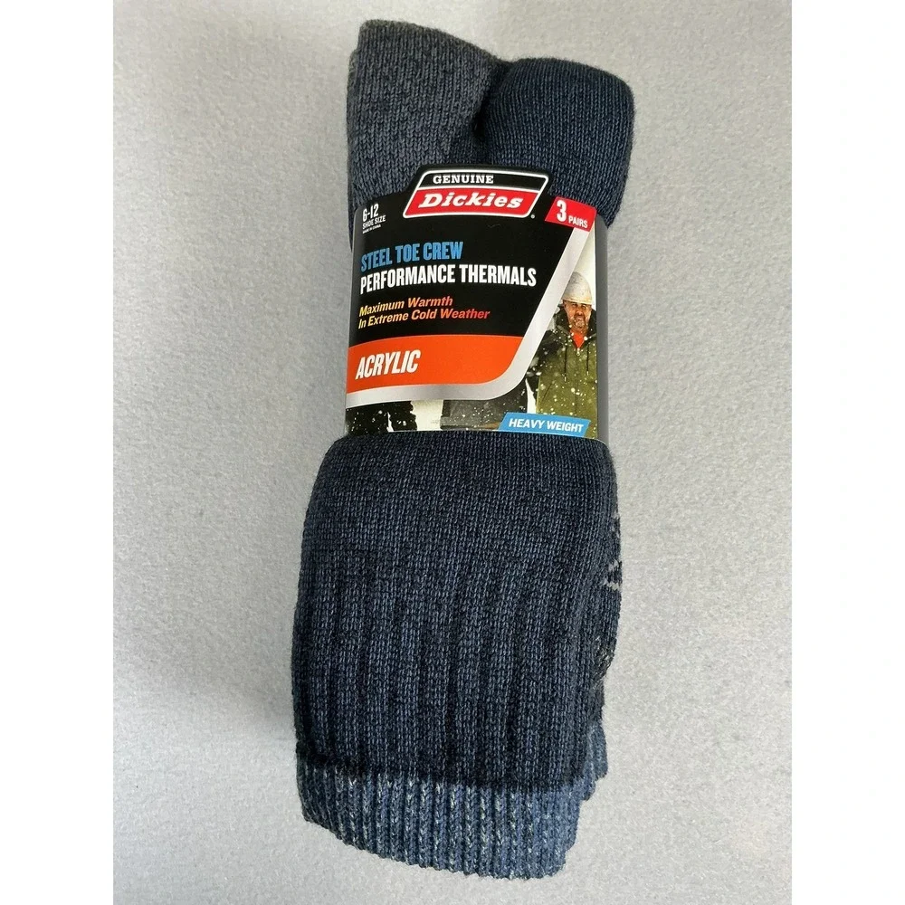 Dickies 3 Pack Navy Steel Toe Crew Performance Thermal Socks Heavy Weight‎ 6-12